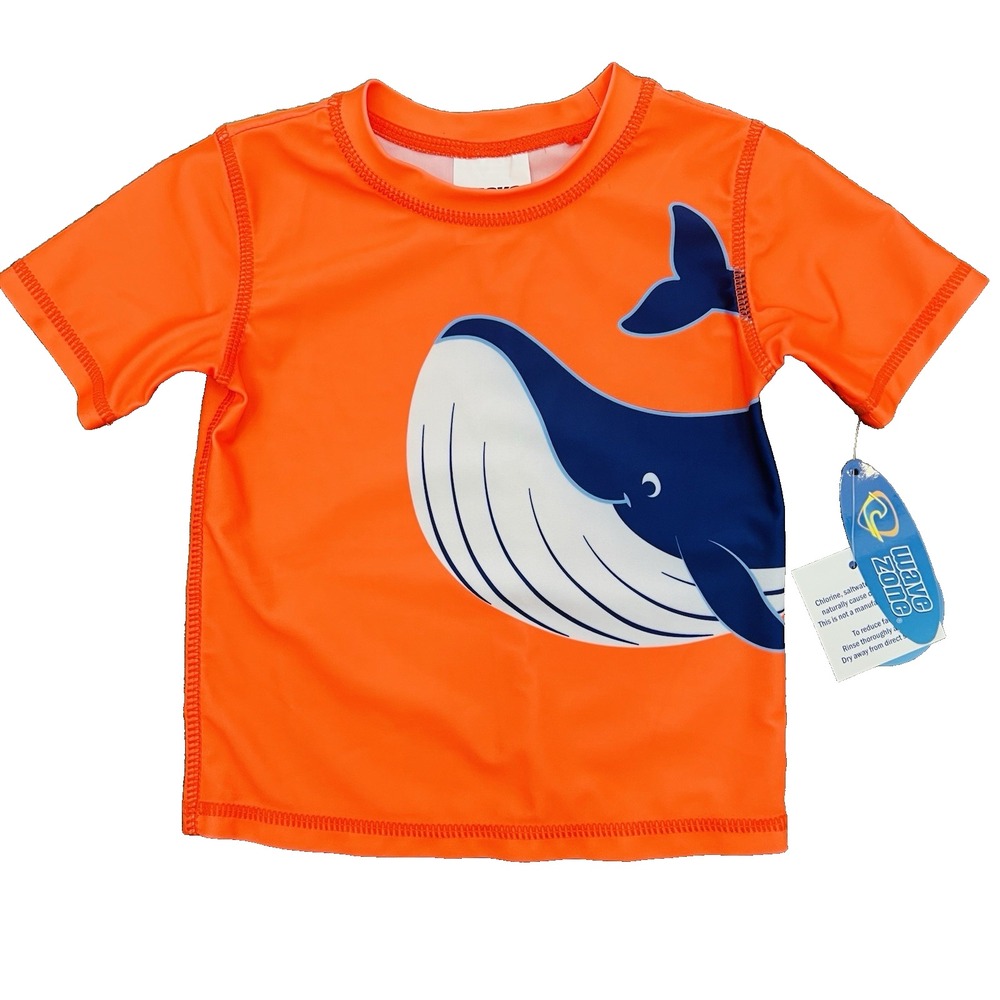 Toddler Boys Swim Top 18M Orange Rashguard Short Sleeve Whale Shirt UV NWT